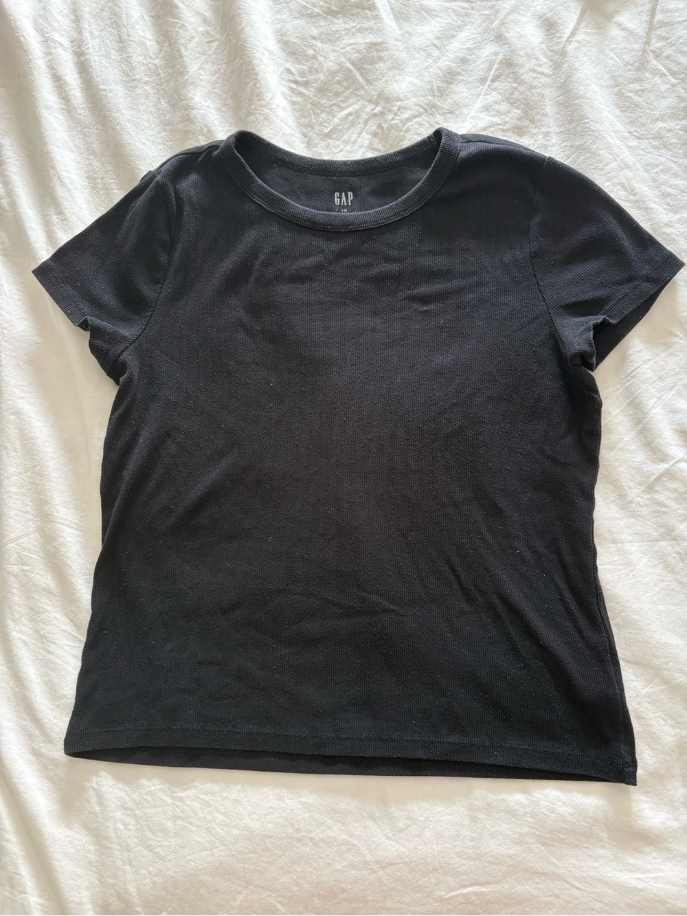 GAP Women's Black Crewneck Ribbed Short Sleeve Tee Large